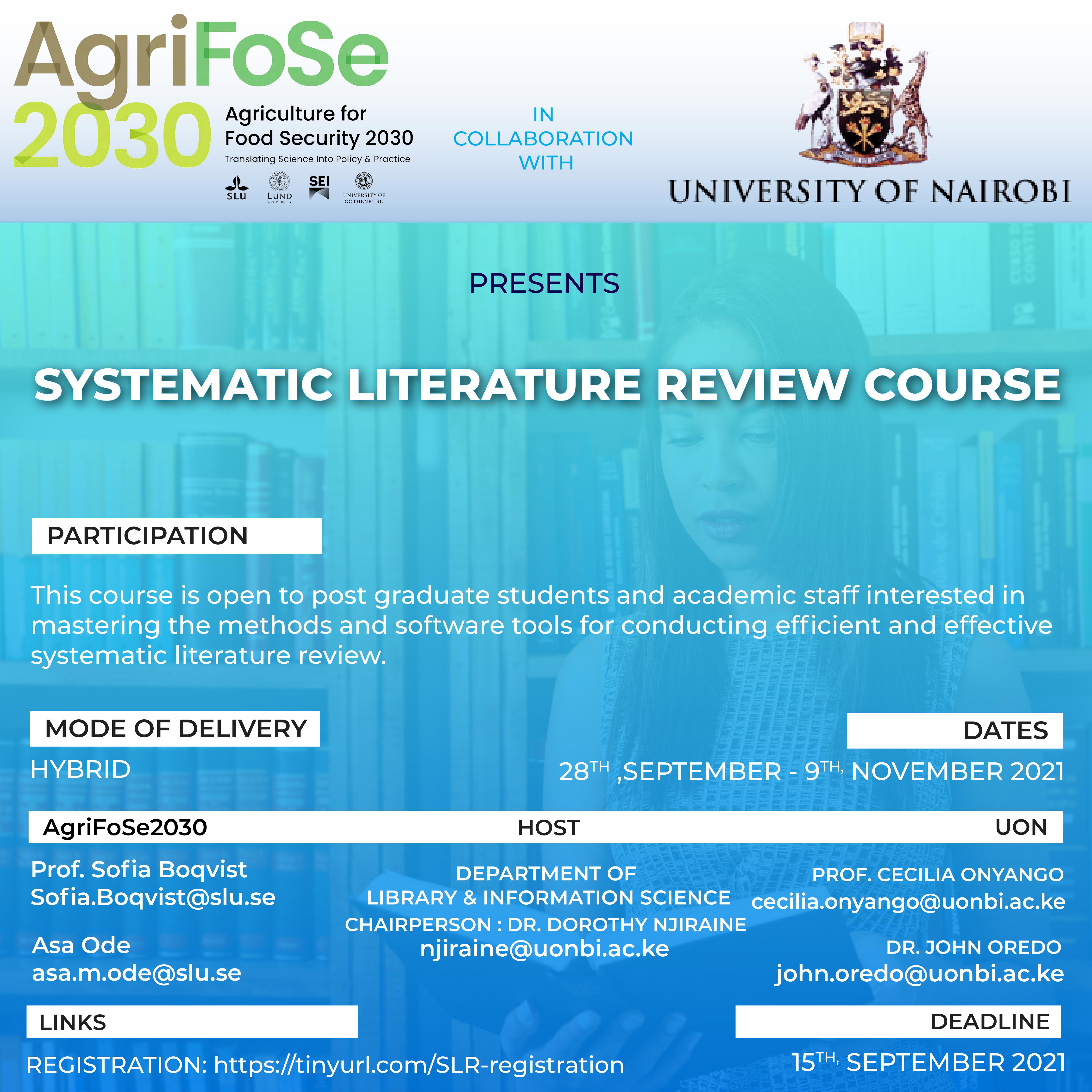 This course is open to post graduate students and academic staff interested in mastering the methods and software tools for conducting efficient and effective systematic literature review.